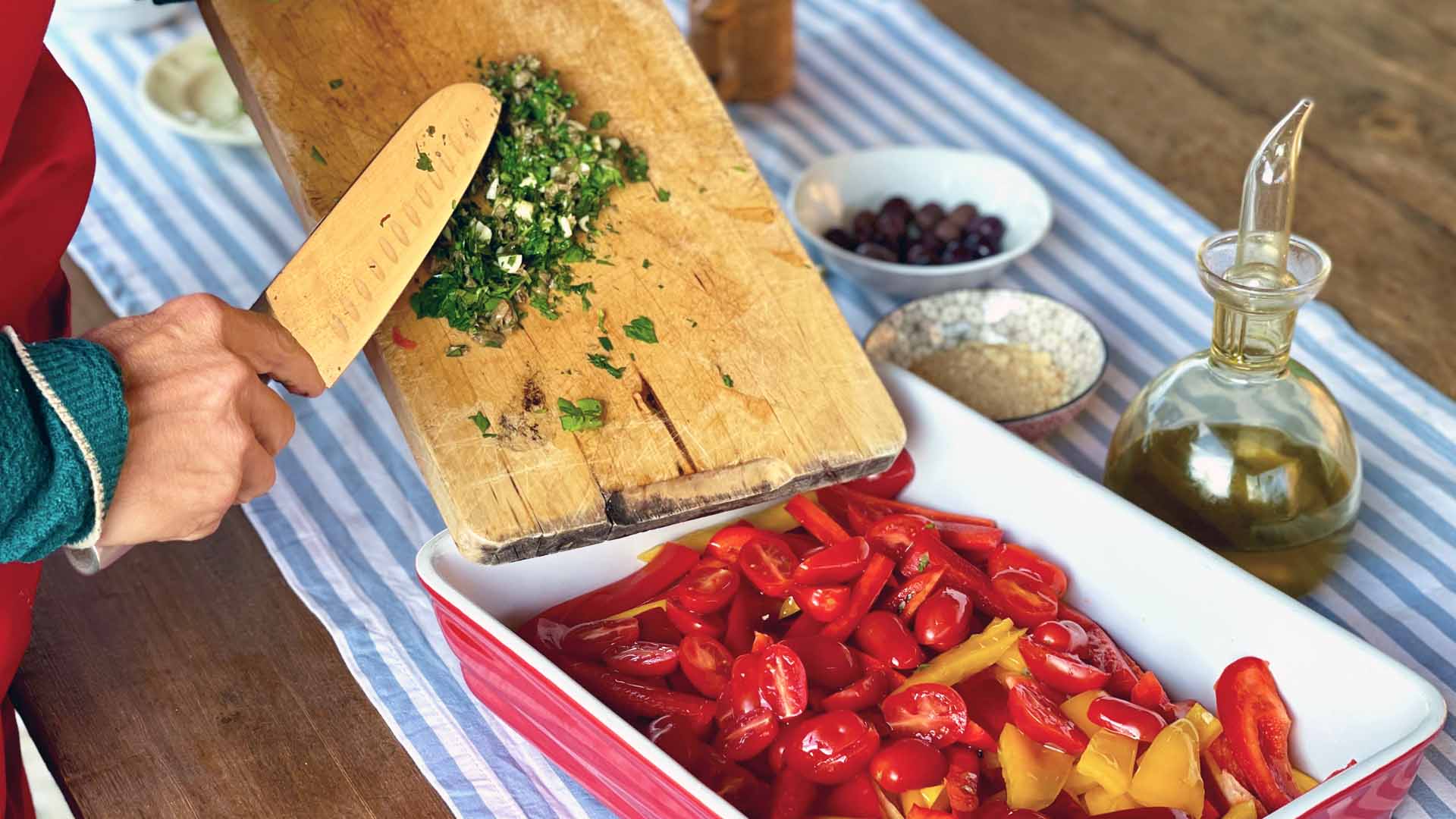 Bell Pepper Casserole & Panino di Giovanni with Italian Salsa Verde Class